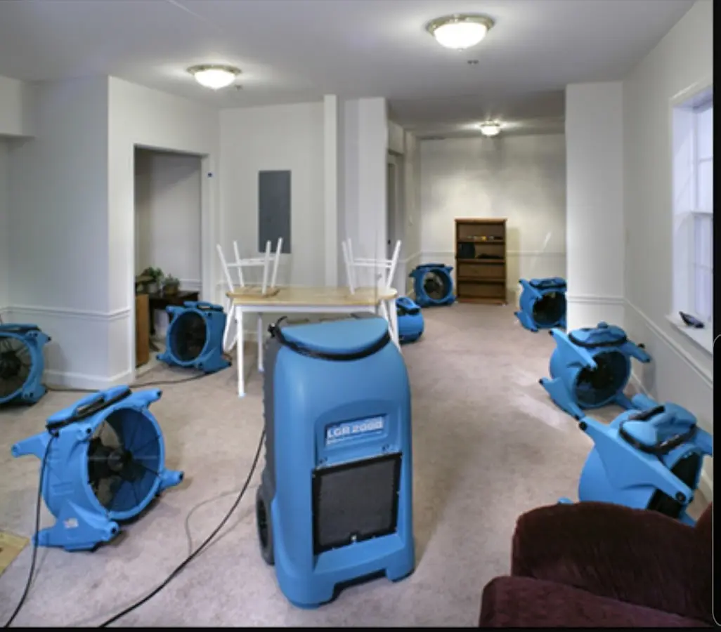 Air movers and dehumidifier setup for Water Damage Restoration in Lake Los Angeles