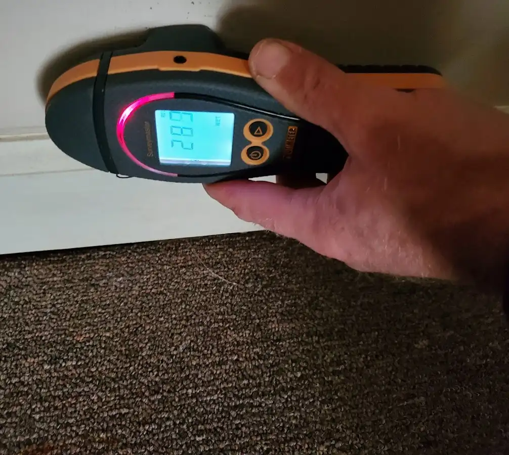 Moisture detection at baseboard during Sewage Cleanup & Sanitation in Lake Los Angeles